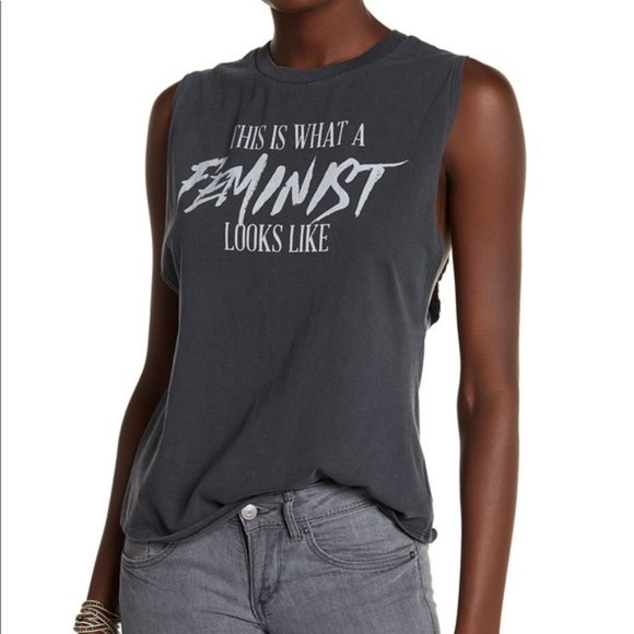 This is What a Feminist Looks Like Twist Back Tank S M Gray - Picture 6 of 8